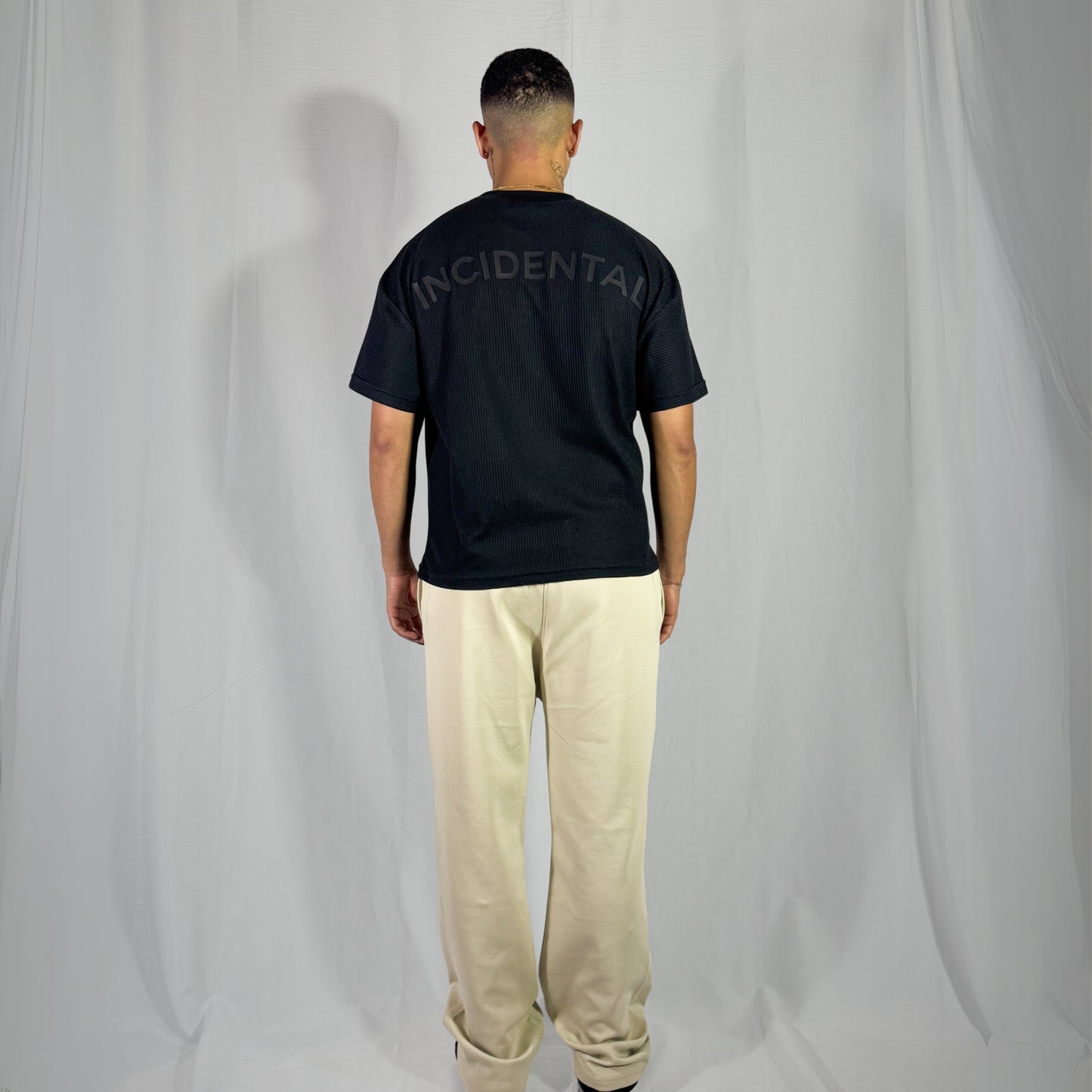 BLACK WAFFLE BOXY T-SHIRT